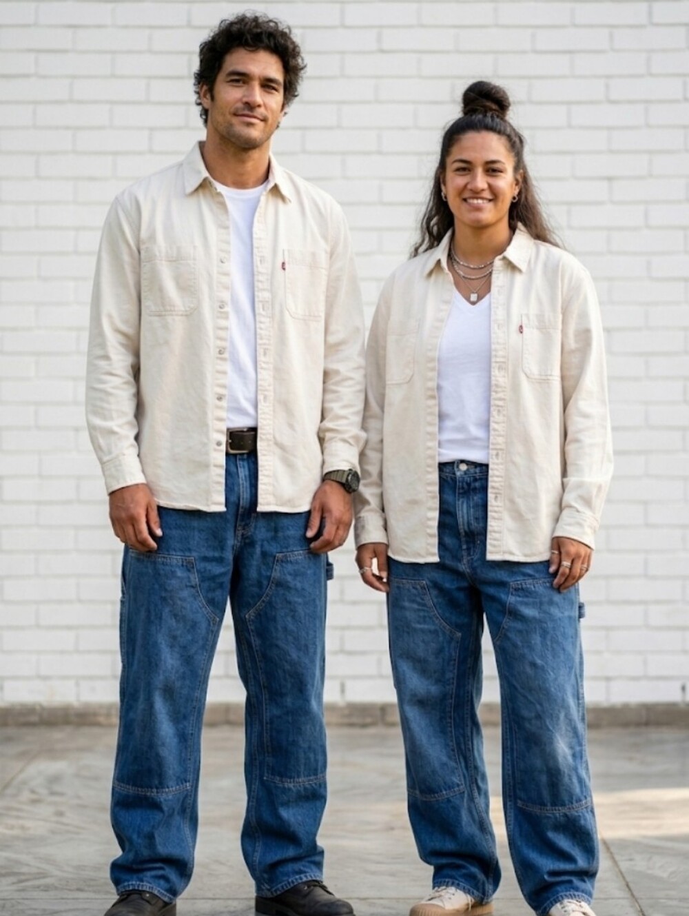 LEVIS Unisex Premium Cream Denim Overshirt Shacket Large Classic Relaxed Fit
